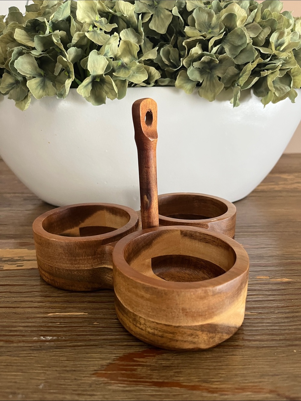 Hearth and Hand Wooden 3-Section Condiment Server - Natural Brown